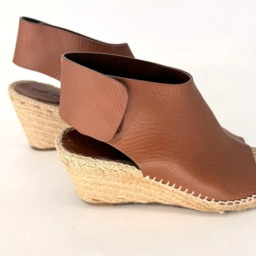 Celine Paris Brown‎ Leather Phoebe Philo Espadrille Wedge Ankle Strap Size 39